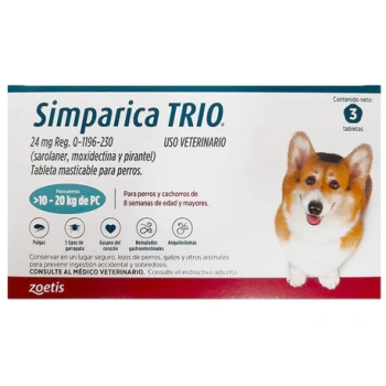 Simparica Trio 10-20KG Dog Flea Tick & Worm Chew ( 1 tablet )