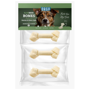 Orgo Rawhide Bones For Dog Dental Oral Care 3 PC M